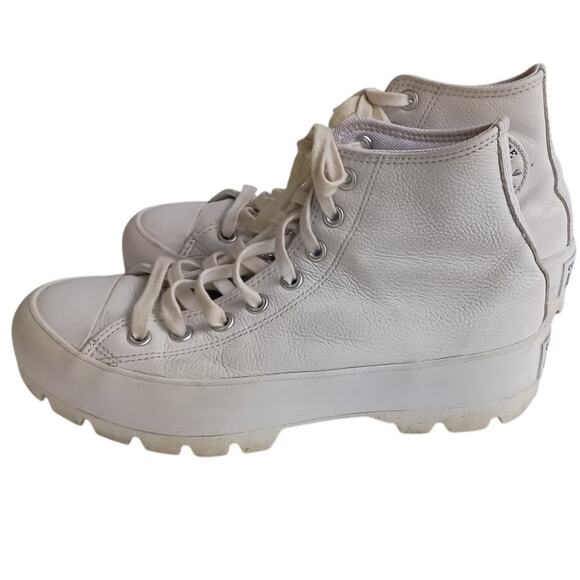 Converse Chuck Taylor  Lug White Leather Hi Top Women's Size 9 - Picture 2 of 12